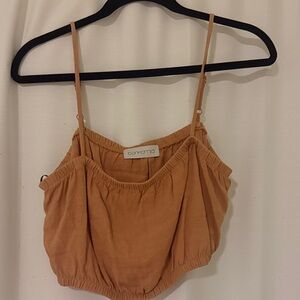 Brown Spaghetti Strap Linen Crop Top from San Lorenzo Oahu